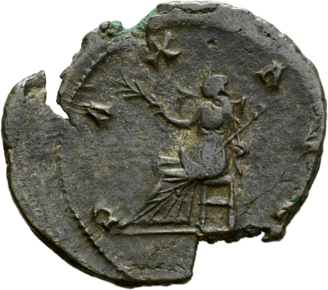 RIC V Gallienus 577k Gallienus reverse, Pax, draped, seated left, holding olive-branch in right hand and sceptre in left hand