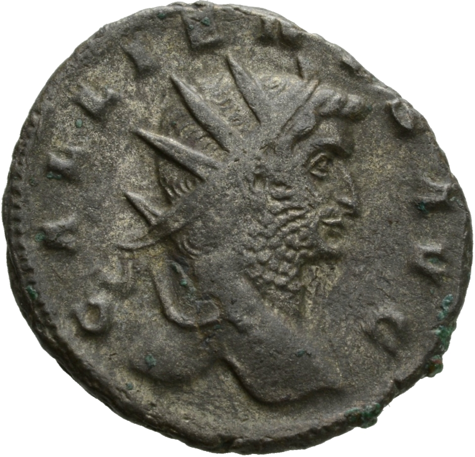 Gallienus obverse — Head of Gallienus, radiate, right