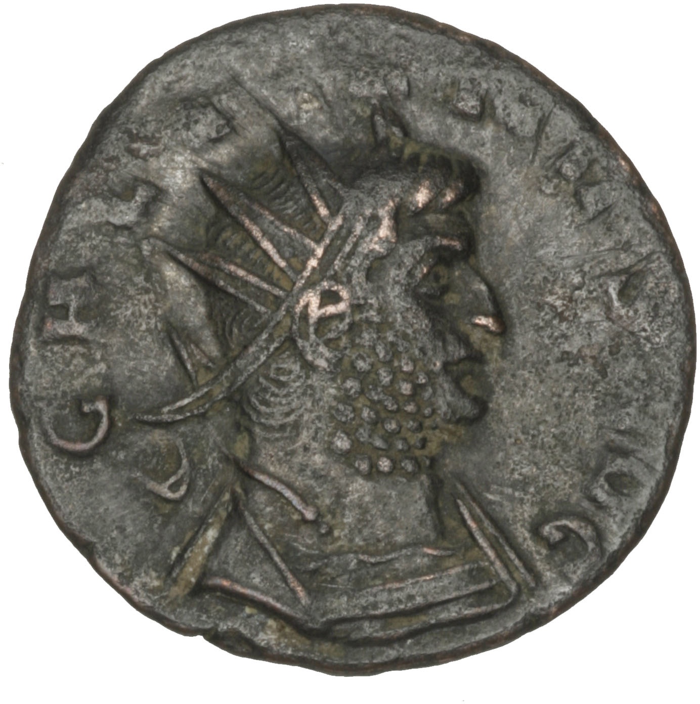 RIC V Gallienus 580 Gallienus obverse, Gepanzerte Büste des Gallienus mit Strahlenkrone nach rechts.