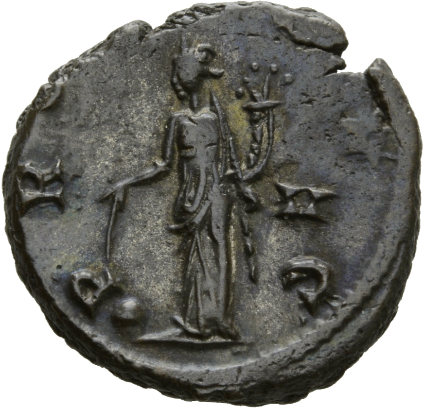 RIC V Gallienus 580kA: Subtype 2 Gallienus reverse, Providentia, draped, standing left, holding baton in right hand and co...