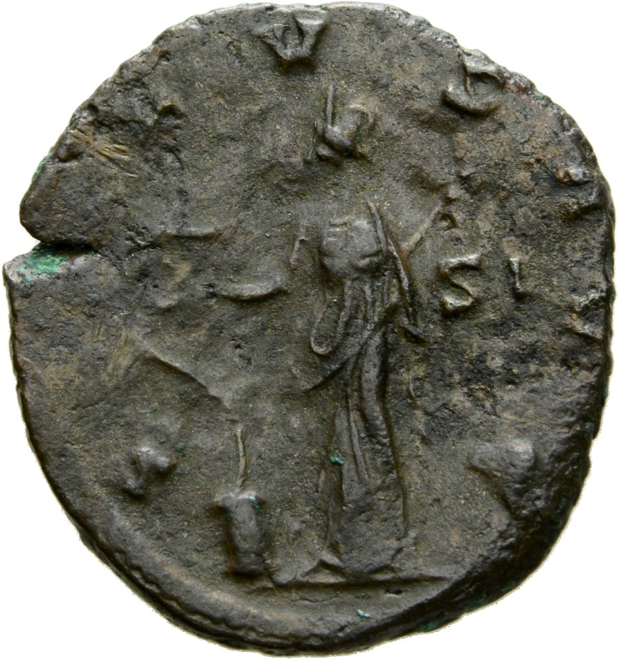 RIC V Gallienus 581k: Subtype 6 Gallienus reverse, Salus, draped, standing left, feeding out of patera in right hand serpe...