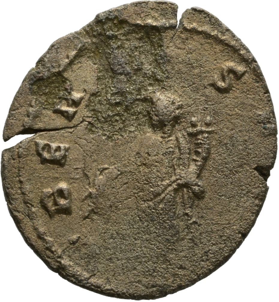 RIC V Gallienus 585fA Gallienus reverse, Uberitas, draped, standing left, holding bunch of grapes in right hand and cornuc...