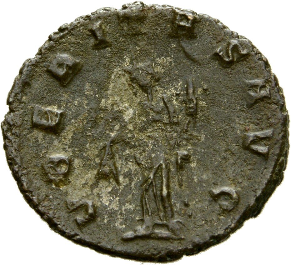 RIC V Gallienus 585kA Gallienus reverse, Uberitas, draped, standing left, holding bunch of grapes in right hand and cornuc...