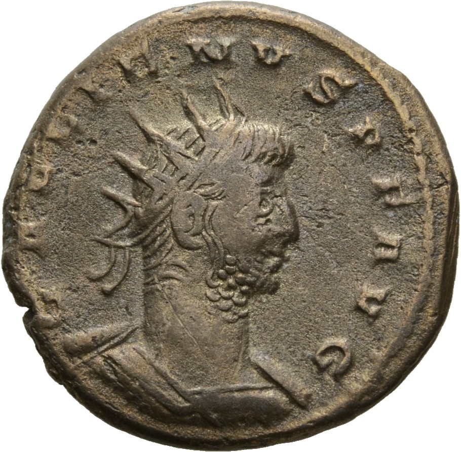 Gallienus obverse — Bust of Gallienus, radiate, cuirassed, right
