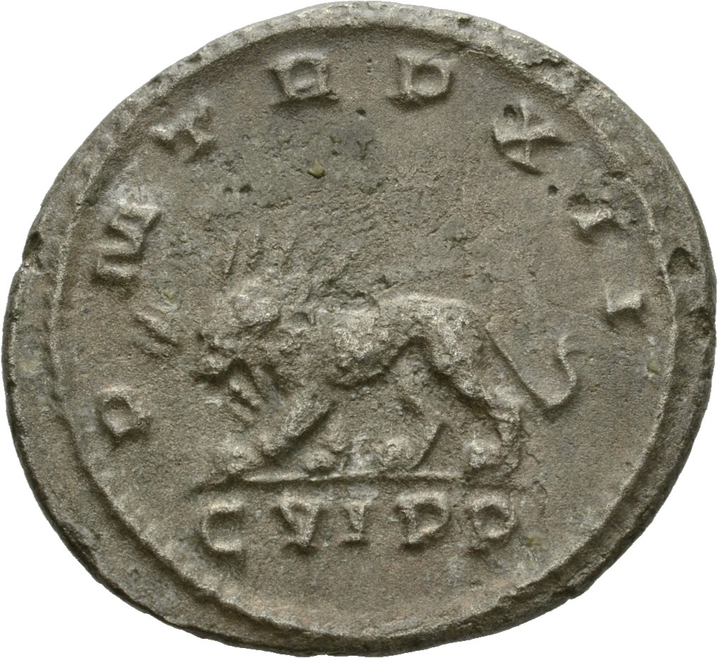 RIC V Gallienus 601 Gallienus reverse, Lion, radiate, walking left
