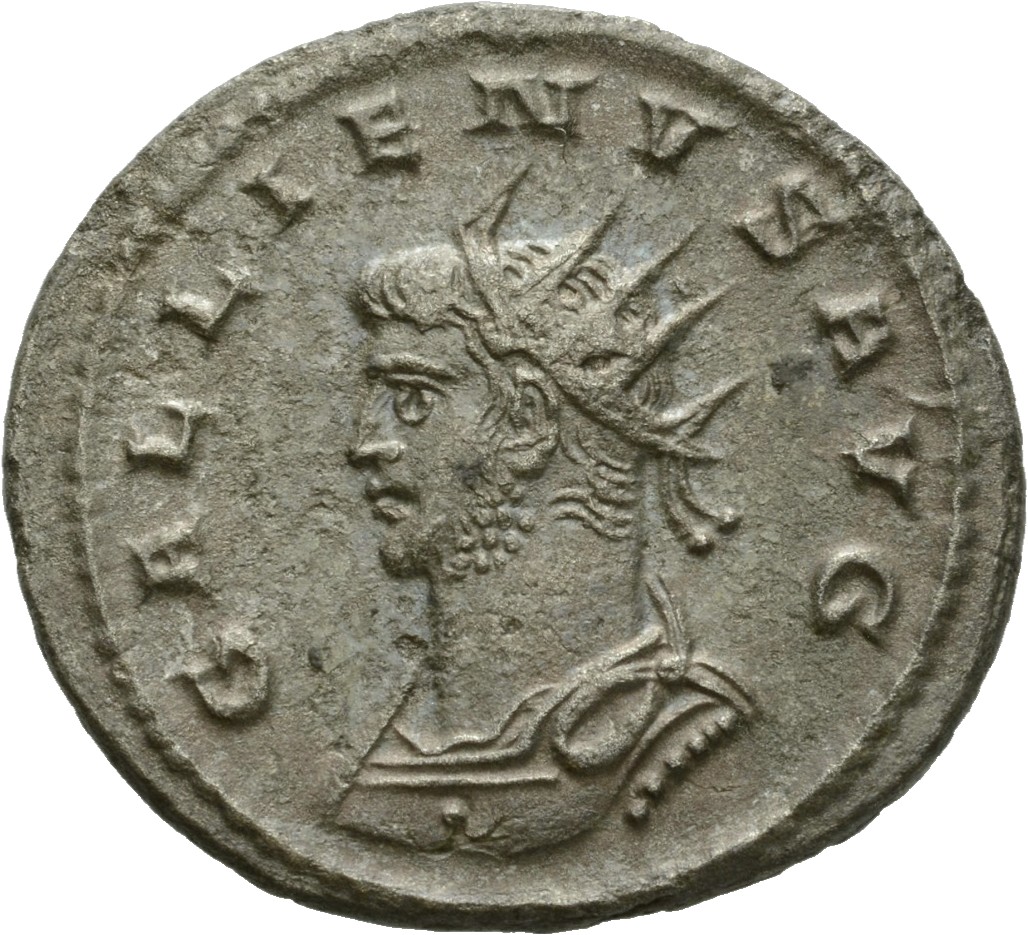 RIC V Gallienus 601 Gallienus obverse, Bust of Gallienus, radiate, cuirassed, left