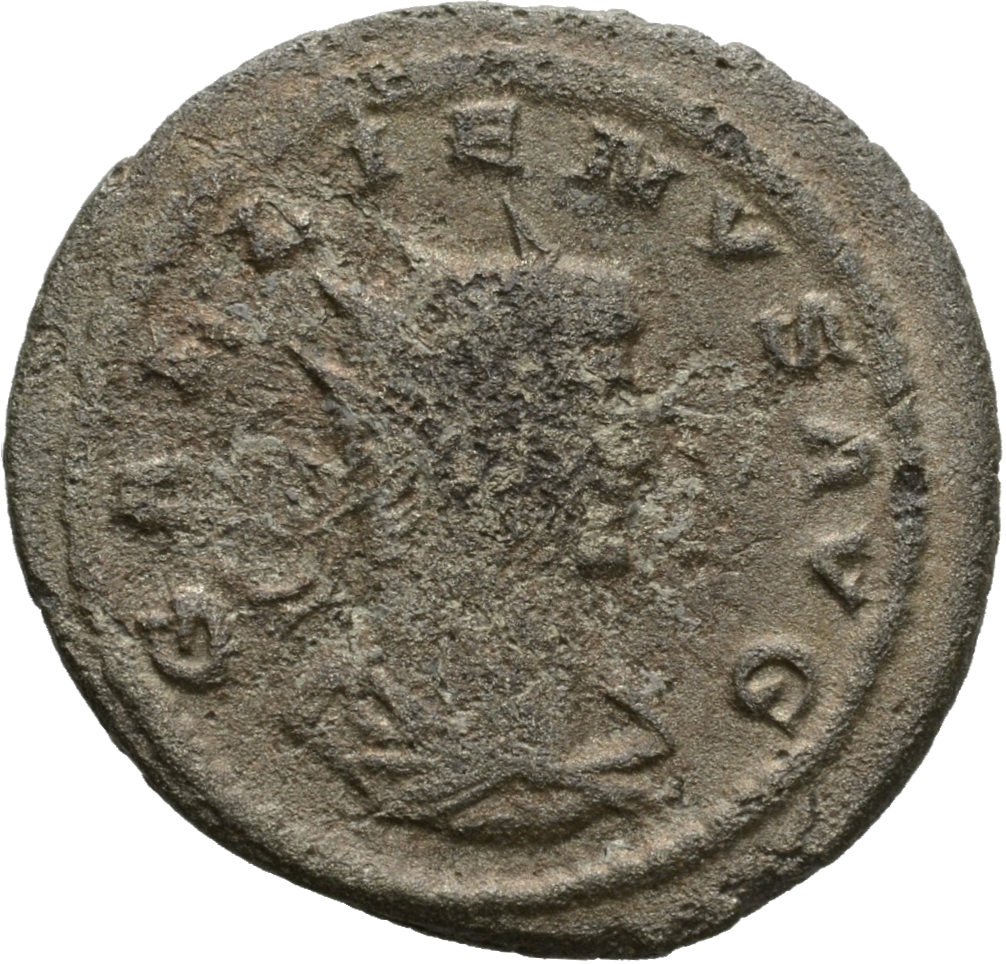 Gallienus obverse — Bust of Gallienus, radiate, draped, cuirassed, right