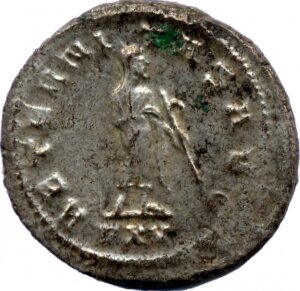 RIC V Gallienus 606 Gallienus reverse, Saturn, veiled, draped, standing right, holding sceptre in left hand