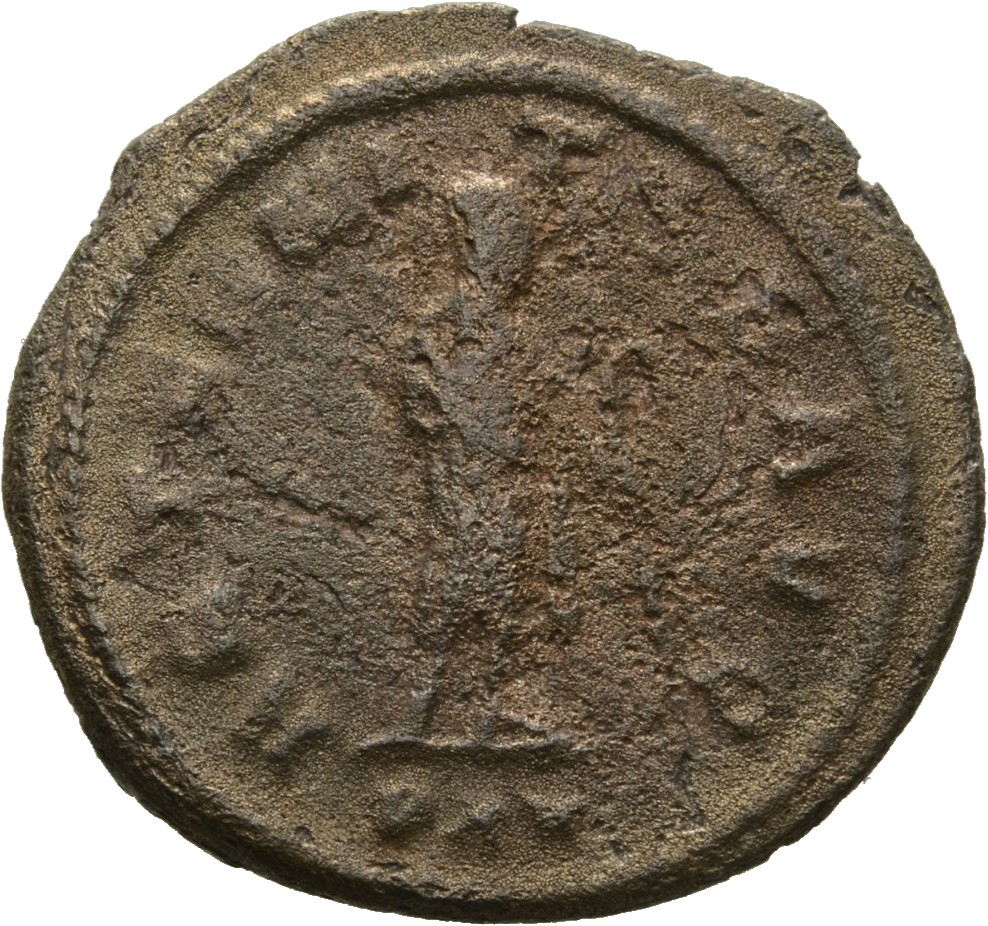 Gallienus reverse — Saturn, veiled, draped, standing right, holding sceptre in left hand
