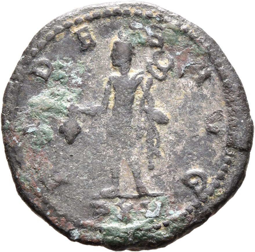 RIC V Gallienus 607f: Subtype 1 Gallienus reverse, Mercury, nude except for cloak draped over left arm, standing left, hol...