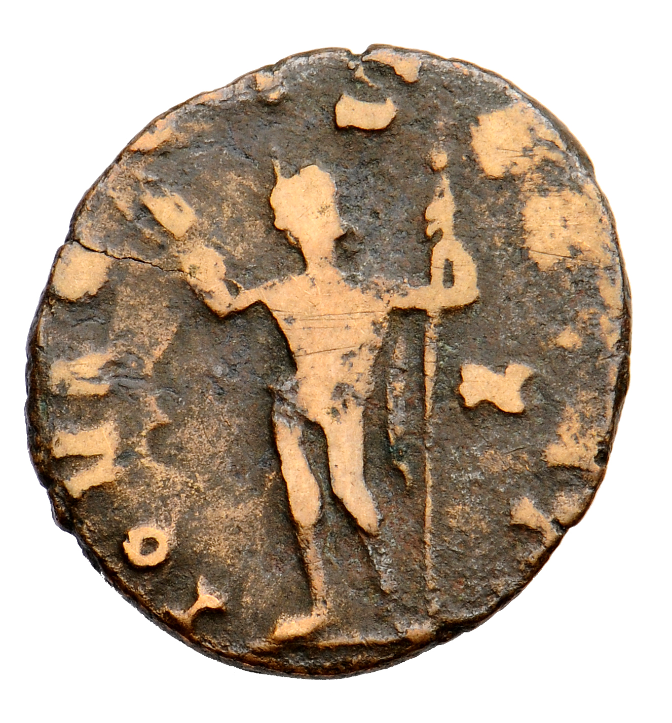 RIC V Gallienus 608 Gallienus reverse, Jupiter, nude except for cloak draped over left arm, standing left, holding globe i...
