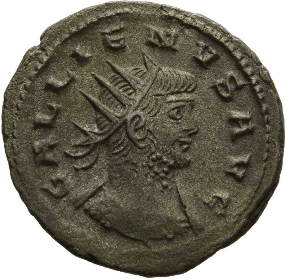 RIC V Gallienus 610f: Subtype 1 Gallienus obverse, Bust of Gallienus, radiate, cuirassed, right