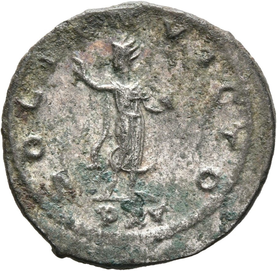 RIC V Gallienus 611a: Subtype 1 Gallienus reverse, Sol, radiate, draped, standing left, raising right hand and holding glo...