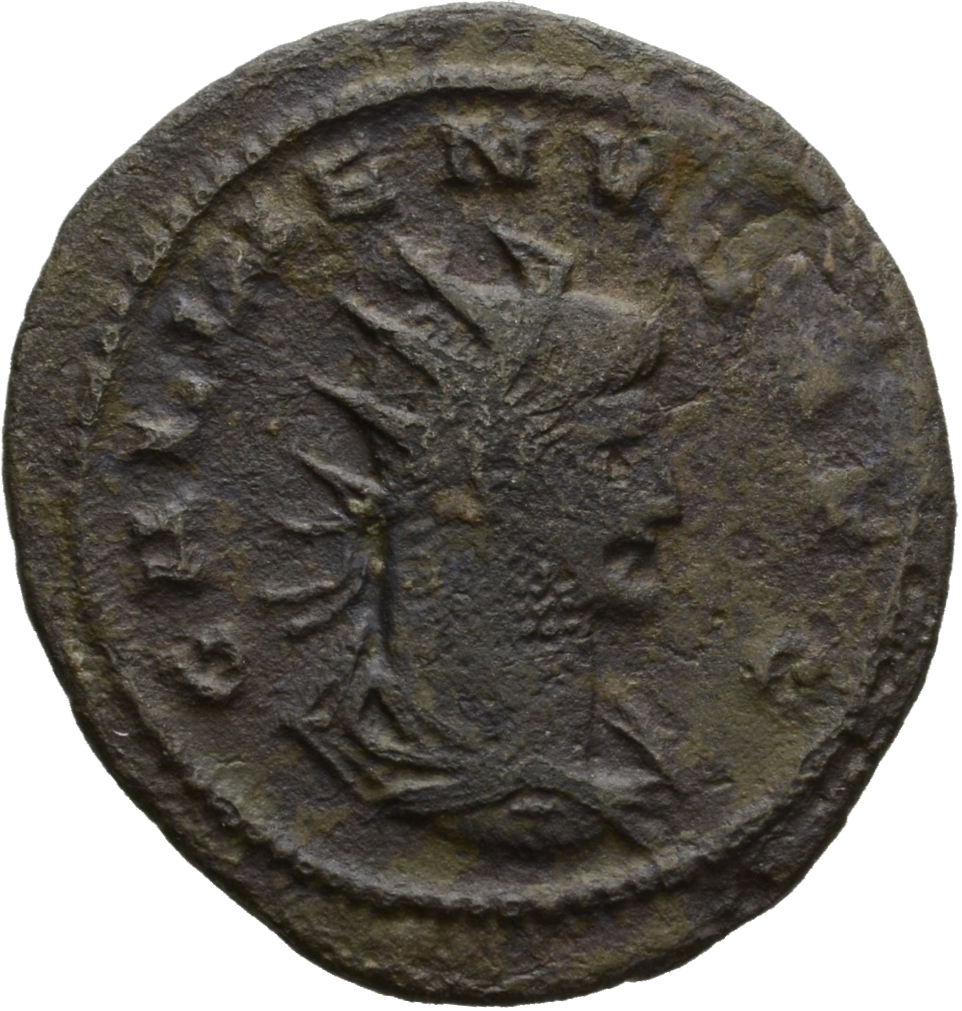 Gallienus obverse — Bust of Gallienus, radiate, draped, right