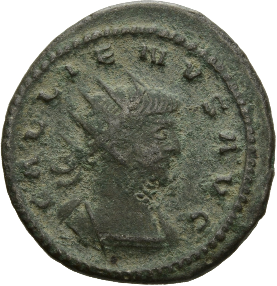 RIC V Gallienus 613: Subtype 1 Gallienus obverse, Bust of Gallienus, radiate, cuirassed, right