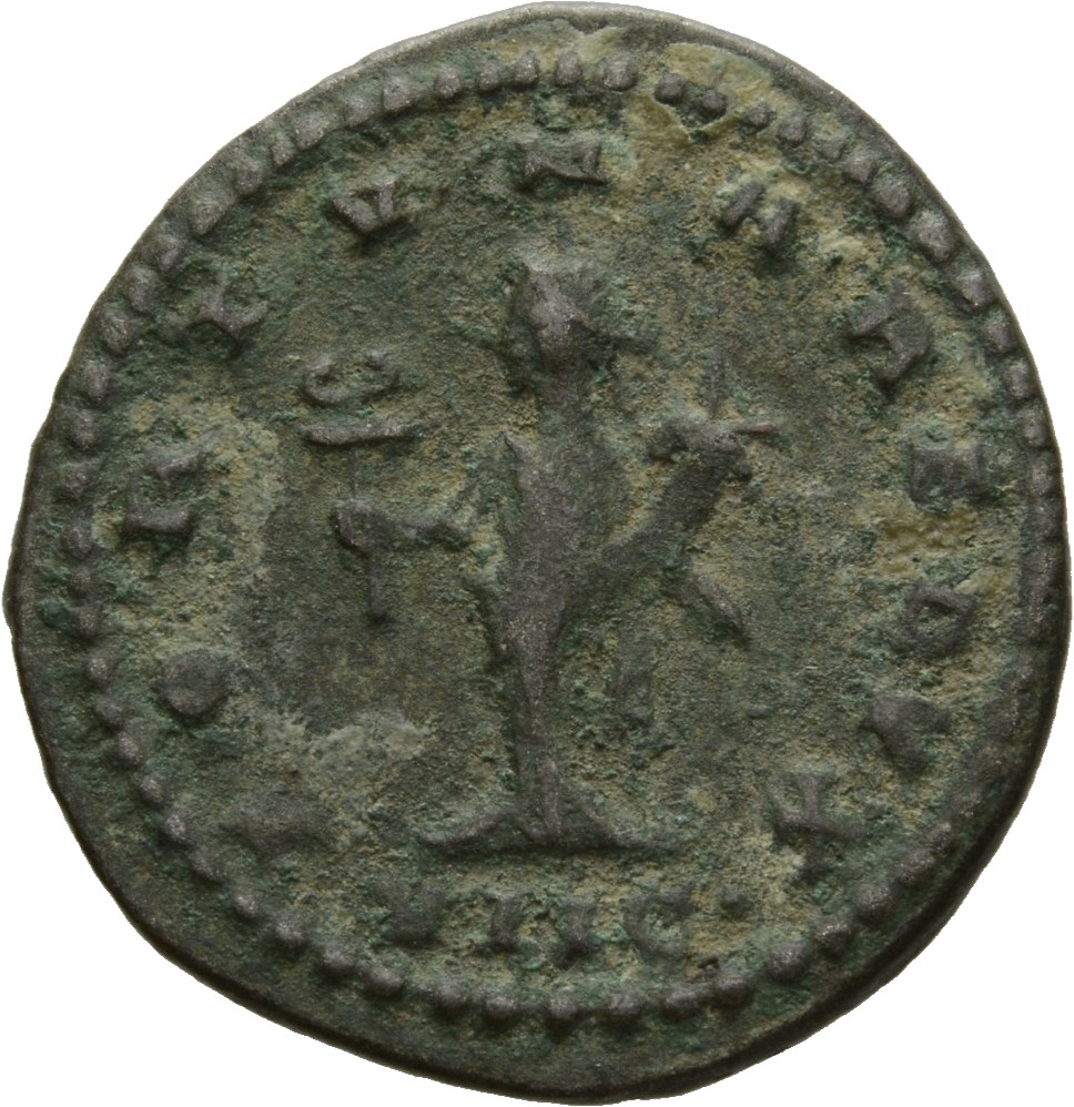 Gallienus reverse — Fortuna, draped, standing left, holding caduceus in right hand and cornucopiae in left hand