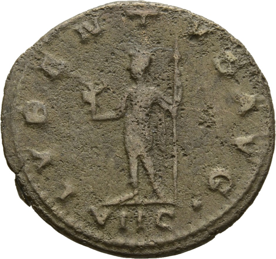 RIC V Gallienus 615: Subtype 1 Gallienus reverse, Gallienus, standing left, holding Victory in right hand and spear in lef...