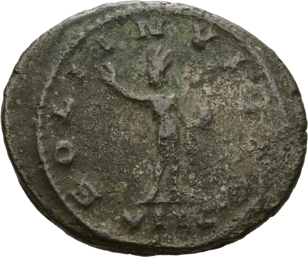 Gallienus reverse — Sol, radiate, standing left, holding globe