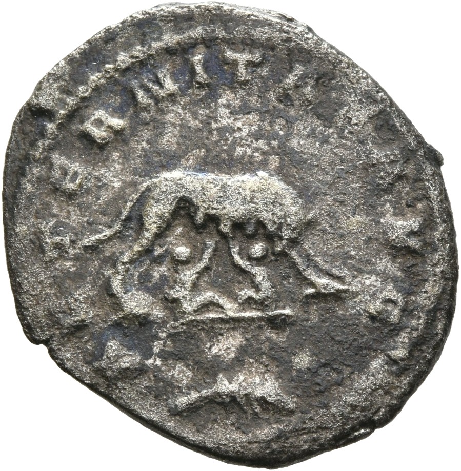 RIC V Gallienus 628a: Subtype 1 Gallienus reverse, She-wolf suckling Romulus and Remus