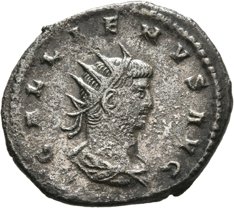 RIC V Gallienus 628a: Subtype 1 Gallienus obverse, Bust of Gallienus, radiate, draped, right