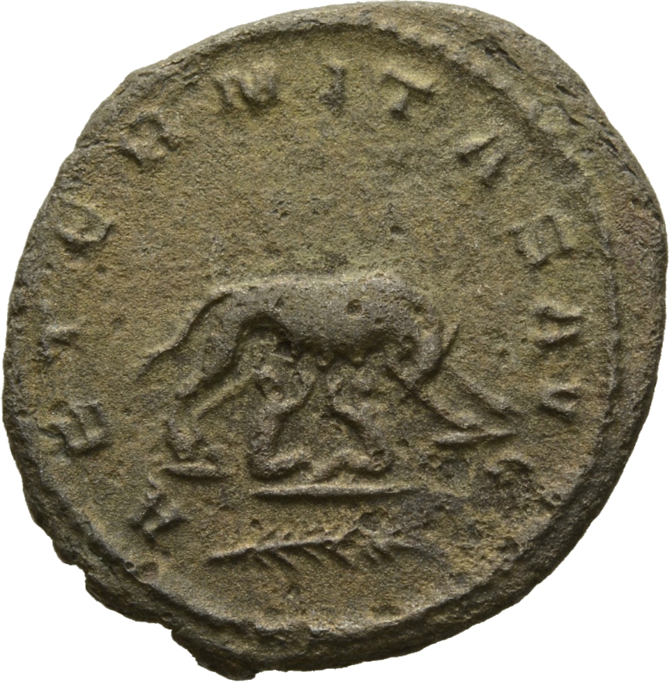 Gallienus reverse — She-wolf suckling Romulus and Remus