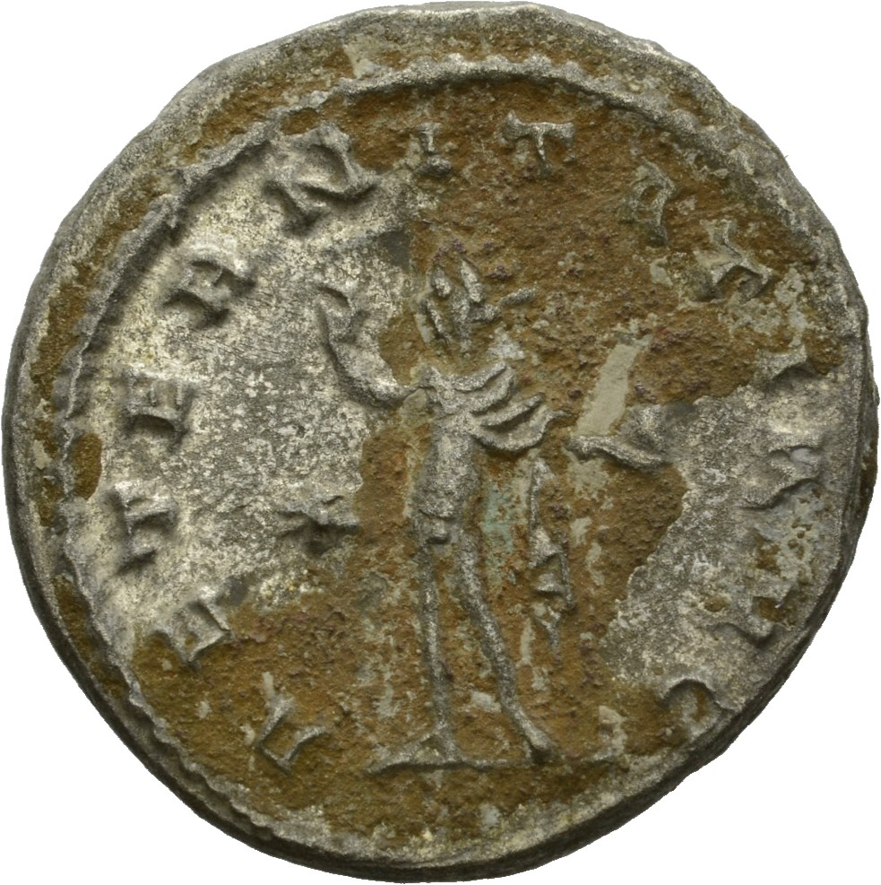 RIC V Gallienus 630: Subtype 1 Gallienus reverse, Sol, radiate, nude except for cloak draped over shoulders, standing left...