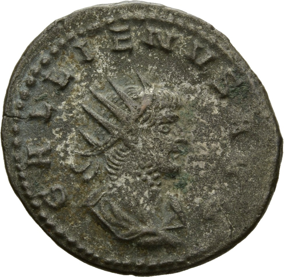 Gallienus obverse — Bust of Gallienus, radiate, draped, cuirassed, right