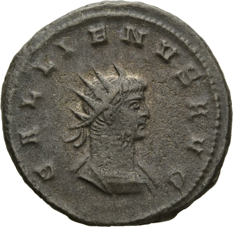 Gallienus obverse — Bust of Gallienus, radiate, cuirassed, right
