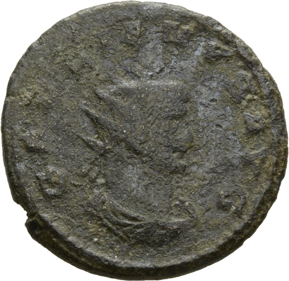 Gallienus obverse — Bust of Gallienus, radiate, draped, cuirassed, right