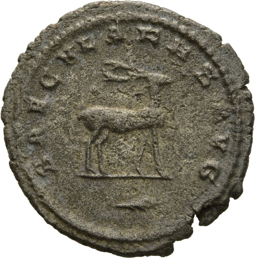 RIC V Gallienus 656f: Subtype 2 Gallienus reverse, Stag, right