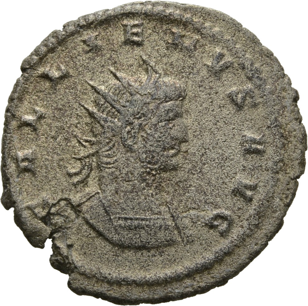Gallienus obverse — Bust of Gallienus, radiate, cuirassed, right