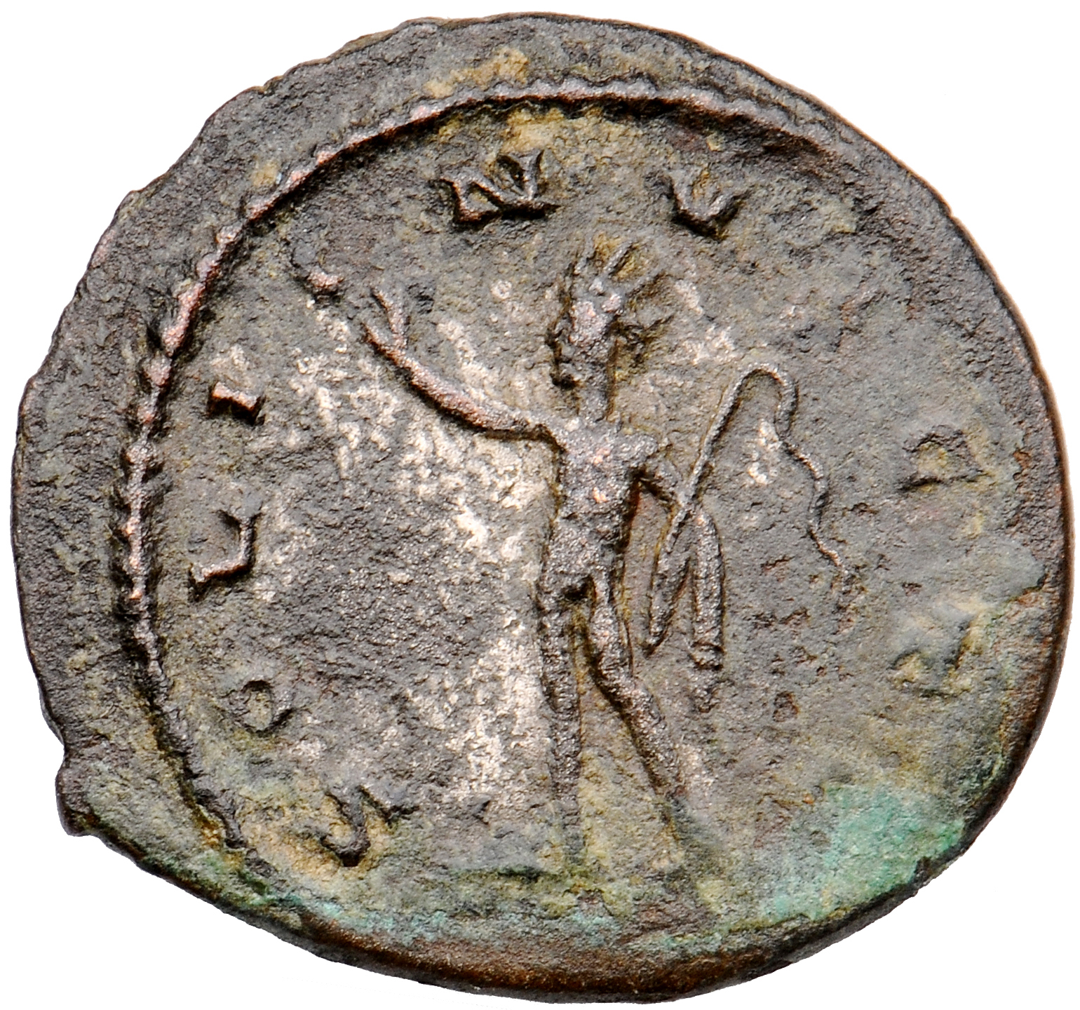 RIC V Gallienus 658 Gallienus reverse, Sol, nude except for cloak draped over shoulders, radiate, standing left, holding whip