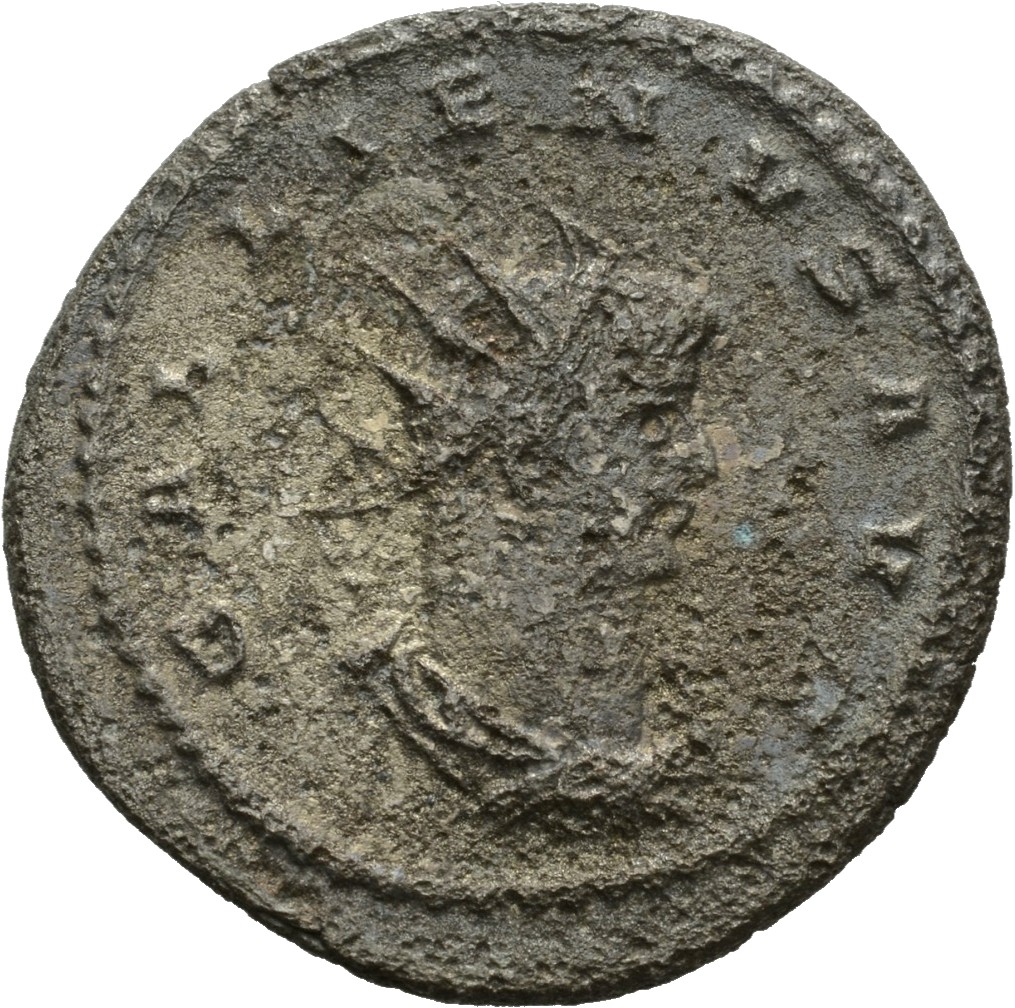 Gallienus obverse — Bust of Gallienus, radiate, draped, cuirassed, right