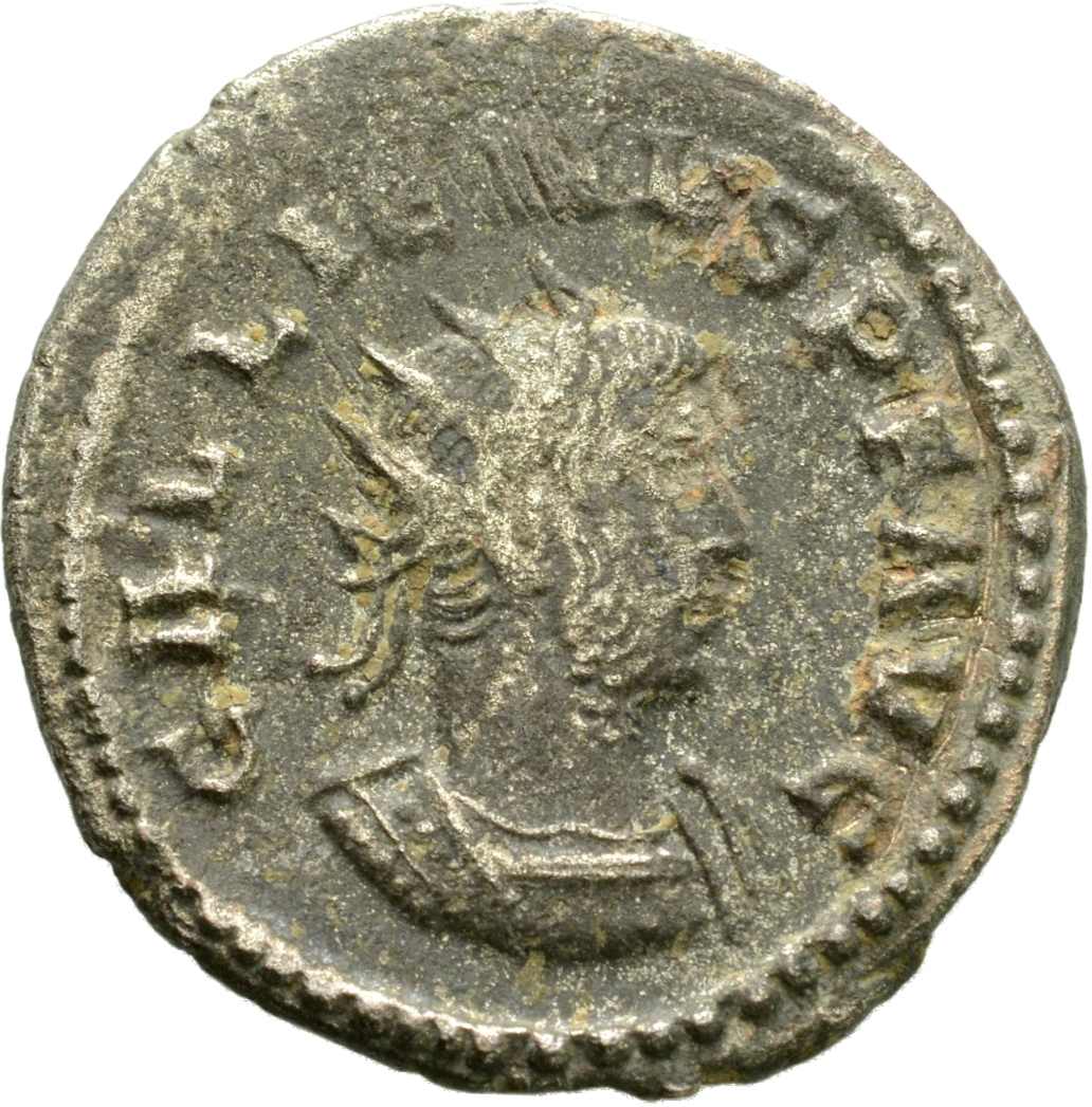 Gallienus obverse — Bust of Gallienus, radiate, cuirassed, right