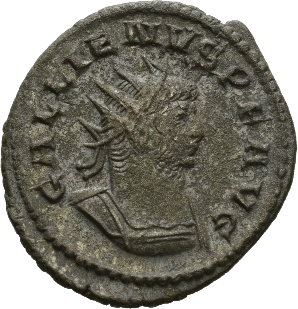 Gallienus obverse — Bust of Gallienus, radiate, cuirassed, right