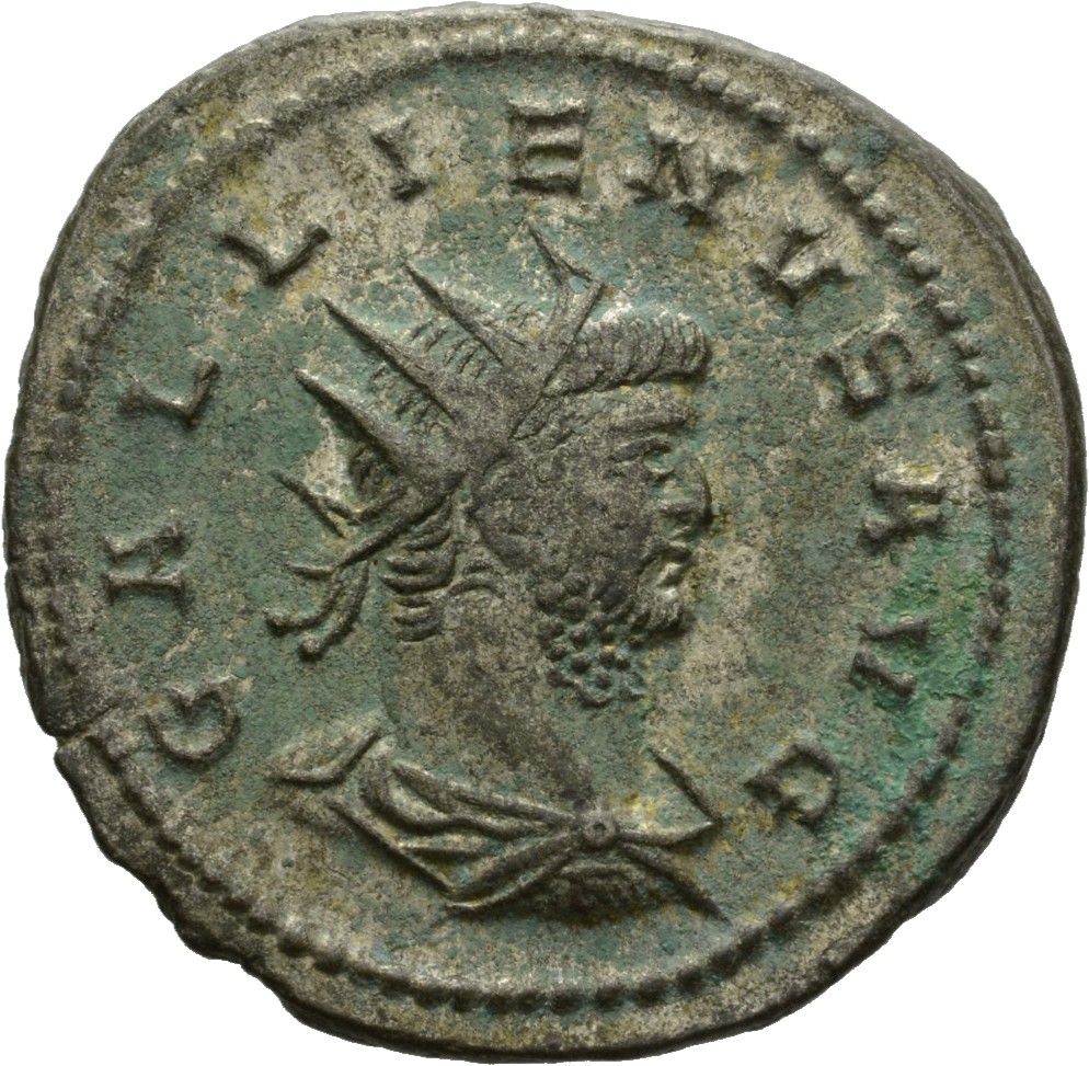 Gallienus obverse — Bust of Gallienus, radiate, draped, right