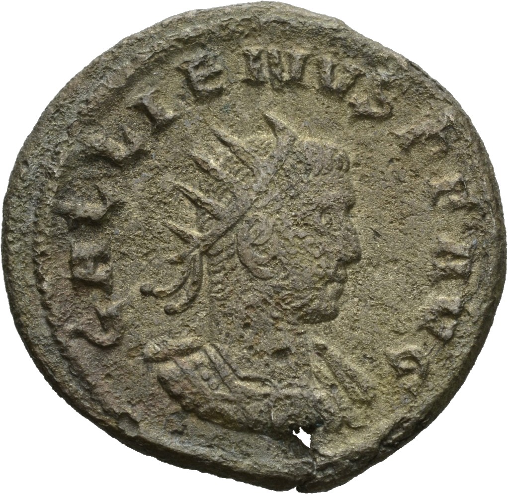 Gallienus obverse — Bust of Gallienus, radiate, cuirassed, right
