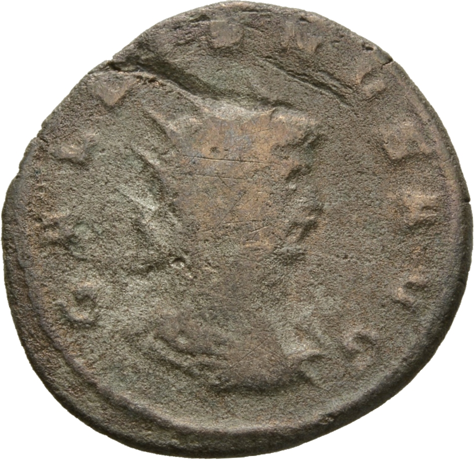 RIC V Gallienus 673a: Subtype 1 Gallienus obverse, Bust of Gallienus, radiate, draped, right