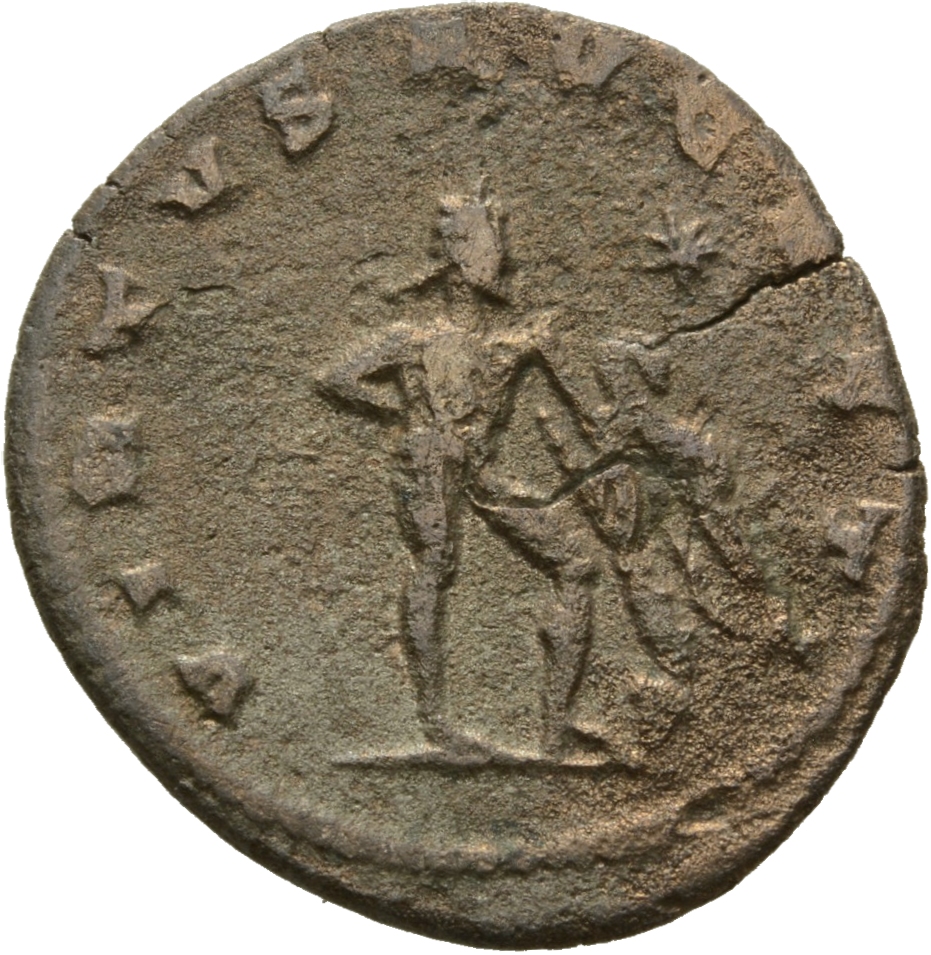 Gallienus reverse — Hercules, standing right, holding club in right hand and lion-skin in left hand