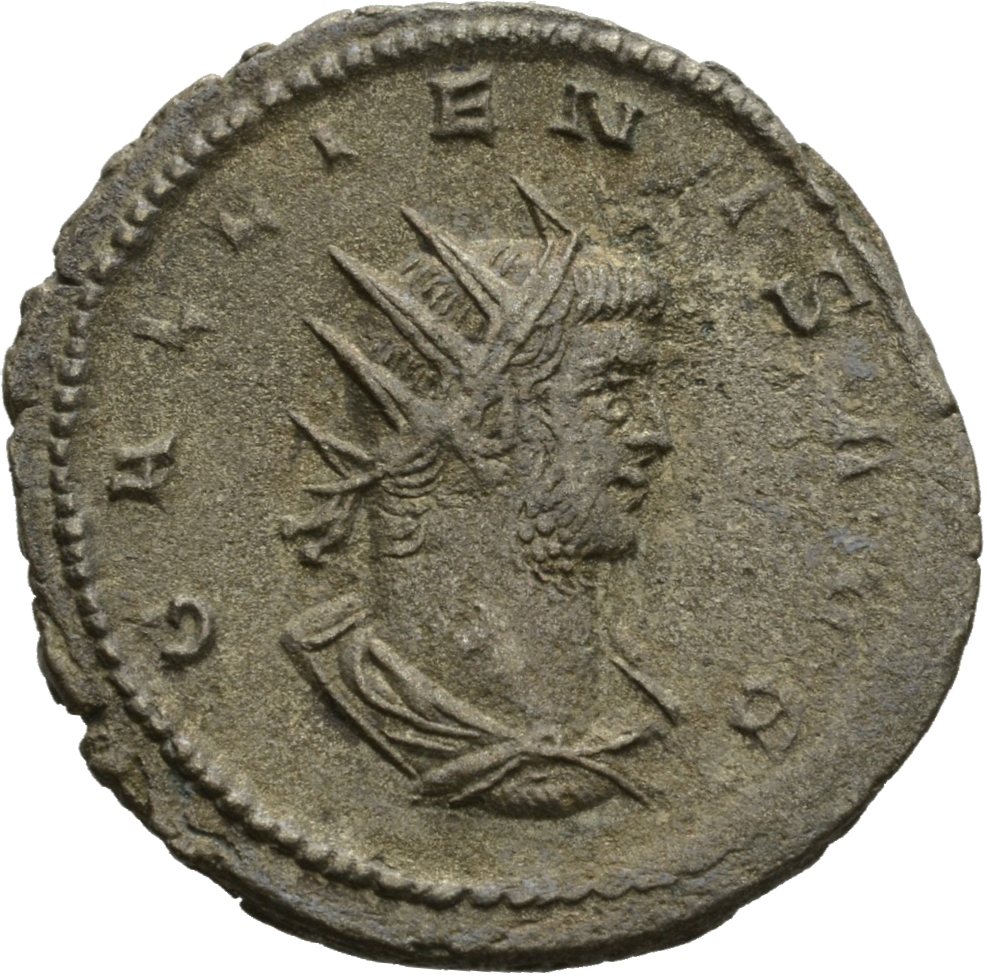 RIC V Gallienus 673a: Subtype 2 Gallienus obverse, Bust of Gallienus, radiate, draped, right