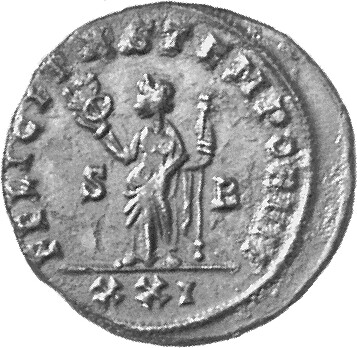RIC V Sabinus Julianus 2 Sabinus Julianus reverse, Felicitas, draped, standing left, holding caduceus in right hand and sc...
