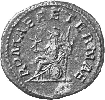RIC V Macrianus Minor 11 Macrianus Minor reverse, Roma, helmeted, draped, seated left on shield, holding Victory in right ...