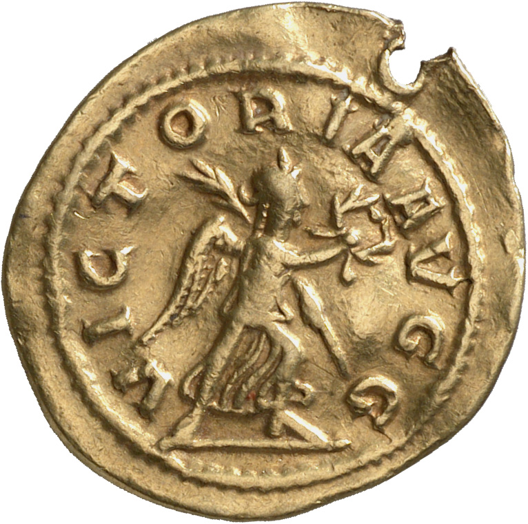 RIC V Macrianus Minor 3 Macrianus Minor reverse, Victory, winged, draped, walking right, holding wreath in right hand and ...