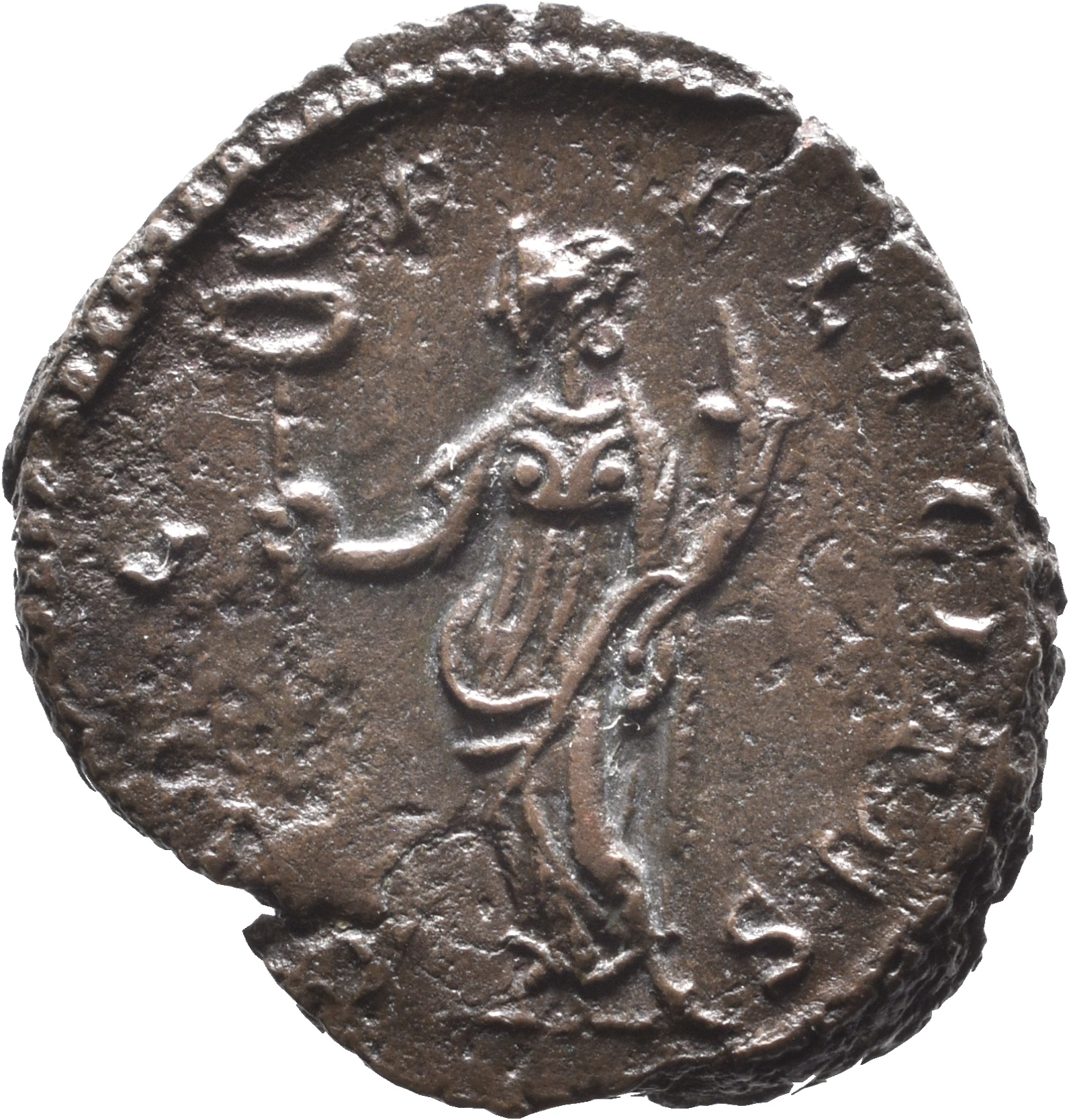 RIC V Marius 16 Marius reverse, Felicitas, draped, standing left, holding caduceus in right hand and cornucopiae in left hand