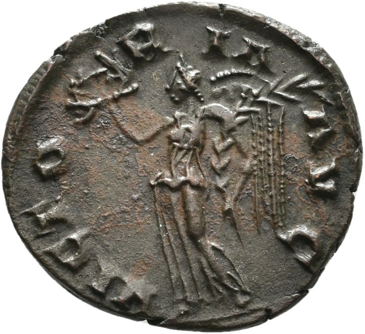 RIC V Marius 17 Marius reverse — Victory, winged, draped, standing or walking left, holding wreath in right hand and palm ...
