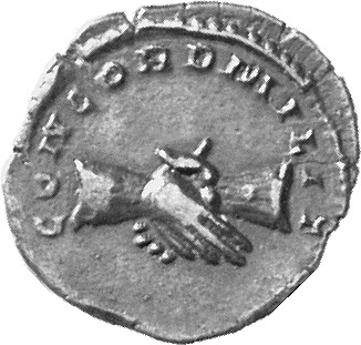 RIC V Marius 6 Marius reverse, Two hands joined