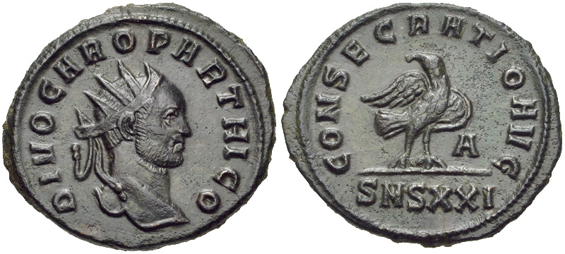RIC V Postumus 112 Postumus obverse, Bust of Postumus, radiate, draped, right