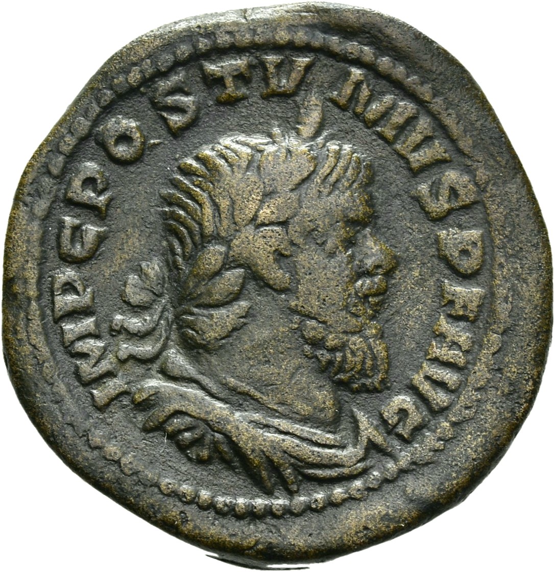 RIC V Postumus 144 Postumus obverse, Bust of Postumus, radiate, draped, right, or bust of Postumus, laureate, draped, righ...