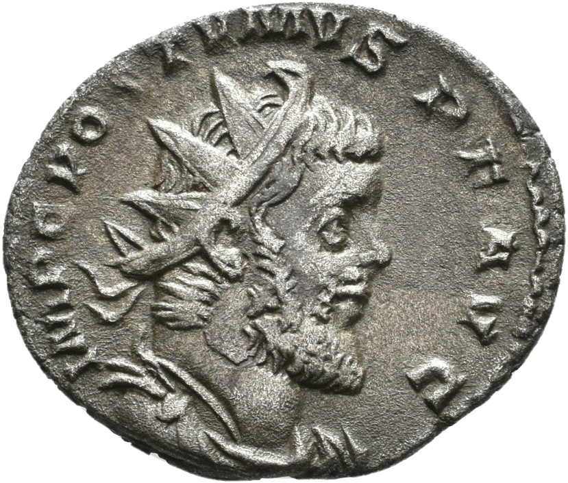 RIC V Postumus 144 Postumus obverse — Bust of Postumus, radiate, draped, right, or bust of Postumus, laureate, draped, rig...