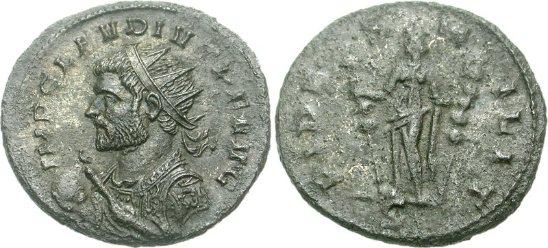 RIC V Postumus 149 Postumus reverse, Mercury, standing front, head right, holding purse in right hand and caduceus in left...